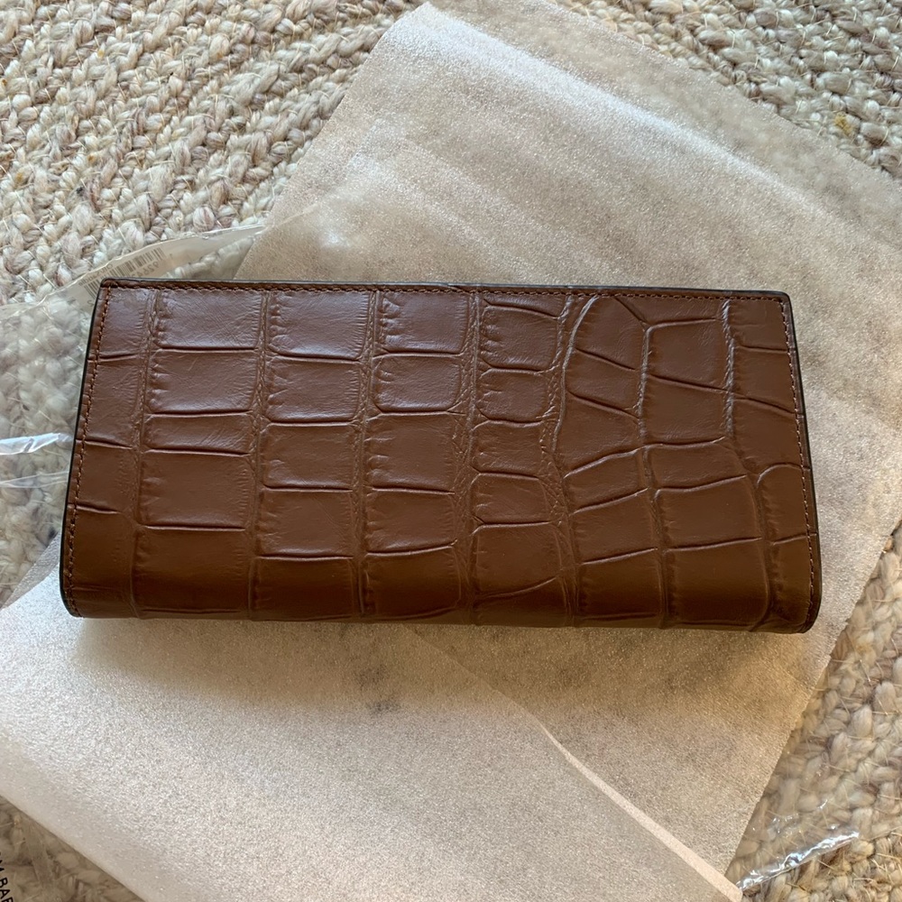 Coach Breast pocket crocodile embossed wallet brown leather